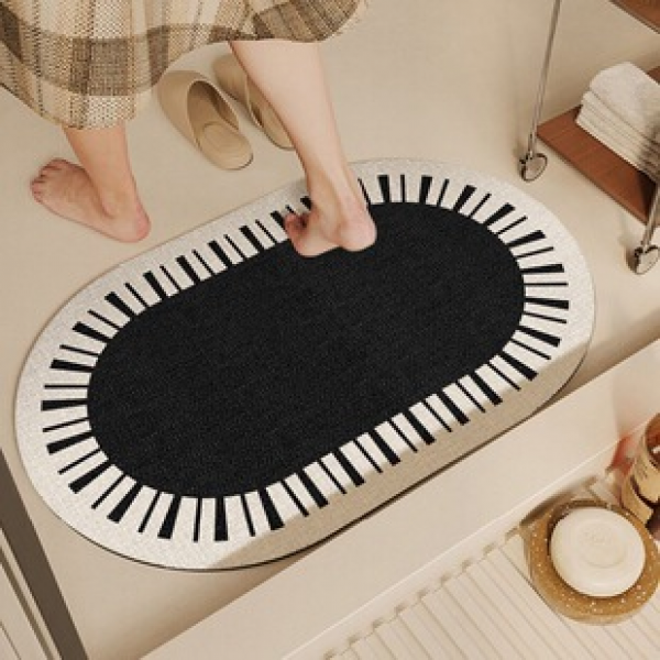 Oval shaped bathroom diatomaceous earth quick drying floor mat, bathroom and toilet absorbent foot mat, door specific anti slip carpet
