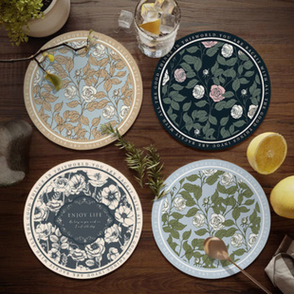 American style light luxury dining table insulation mat, circular non wash small dining mat, waterproof and oil resistant high-end feeling bowl mat, water cup mat