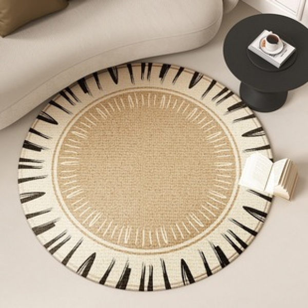 Light luxury French cream circular carpet, bedroom high-end feel printed plush living room coffee table blanket, high-end baby floor mat