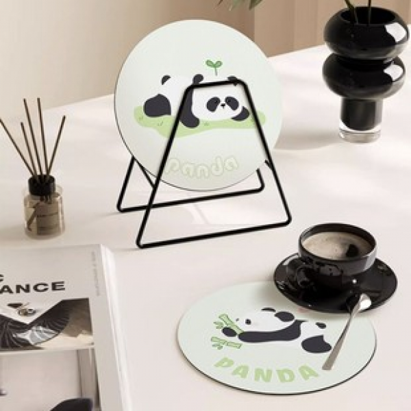 Circular cartoon panda insulated and heat-resistant cup mat, waterproof, oil resistant, no wash dining table mat, high-end special dining plate mat