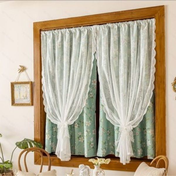 1PC new double-layer blackout curtain, gauze curtain, summer green flower, 100% full blackout double-layer composite