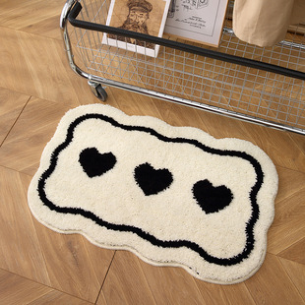 Home bedroom plush ins style floor mat, bathroom irregular thick bathroom foot mat, absorbent anti slip plush carpet
