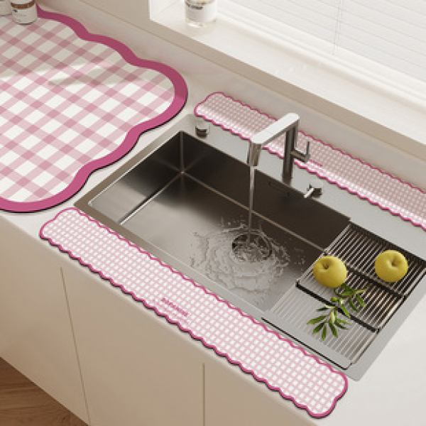 Kitchen drain pad, washbasin, absorbent pad, long colored leather splash proof pad, bathroom quick drying table pad