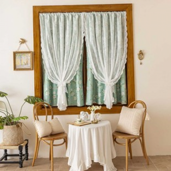 1PC new double-layer blackout curtain, gauze curtain, summer white flower, 100% full blackout double-layer composite