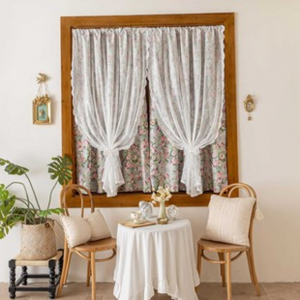 1PC new double-layer blackout curtain, gauze curtain, summer pink flower, 100% full blackout double-layer composite