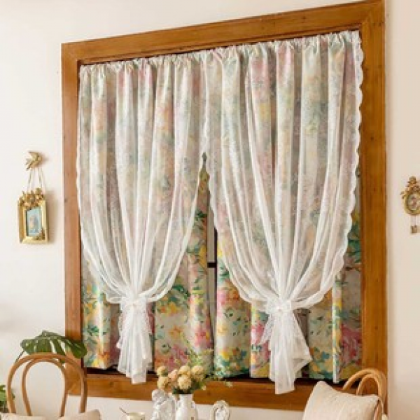 1PC new double-layer blackout curtain, gauze curtain, summer green flower, 100% full blackout double-layer composite