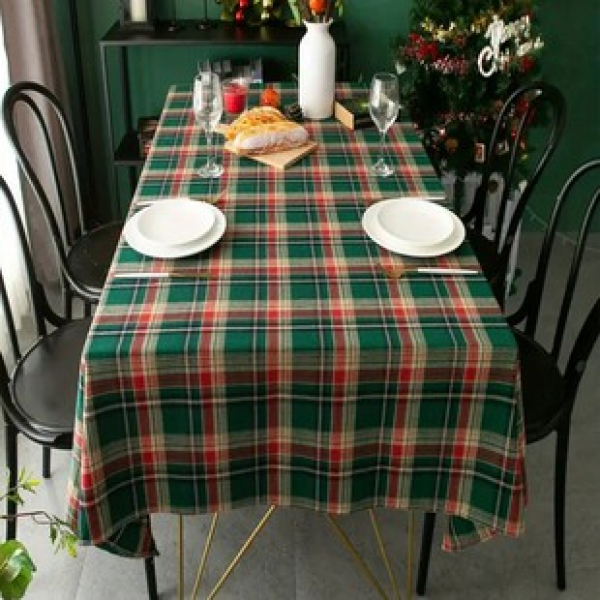 Green checkered tablecloth, waterproof, oil resistant, no wash fabric, cotton and linen Nordic minimalist tea table rectangular tablecloth, dining table mesh