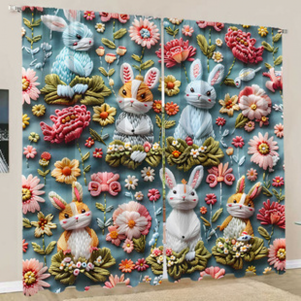 The latest technology in 2025, 5D digital printing technology, 2PCS colorful floral curtains, factory outsourcing