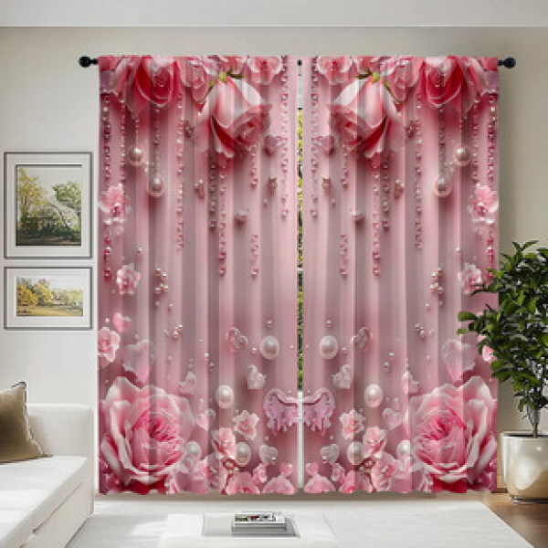 The latest technology in 2025, 5D digital printing technology, 2PCS colorful floral curtains, factory outsourcing