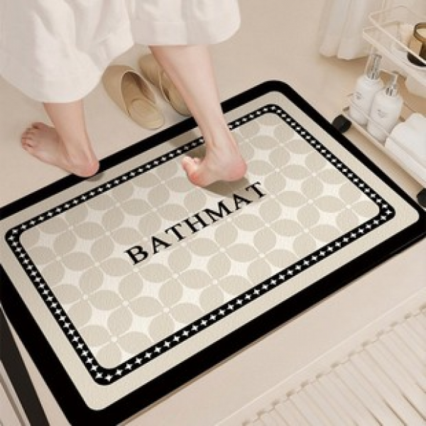 Modern minimalist bathroom soft diatomaceous earth floor mat, water absorbent and non slip mat for entering the home, and dirt resistant square foot mat for the bathroom