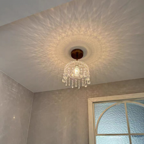 French crystal chandelier with vintage atmosphere, light luxury dressing room, entrance foyer, hallway, balcony chandelier