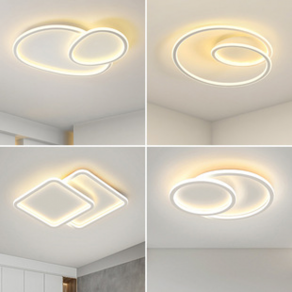 The bedroom master light is minimalist and modern, with a combination of all white round lights and pebble ceiling lights that support voice control