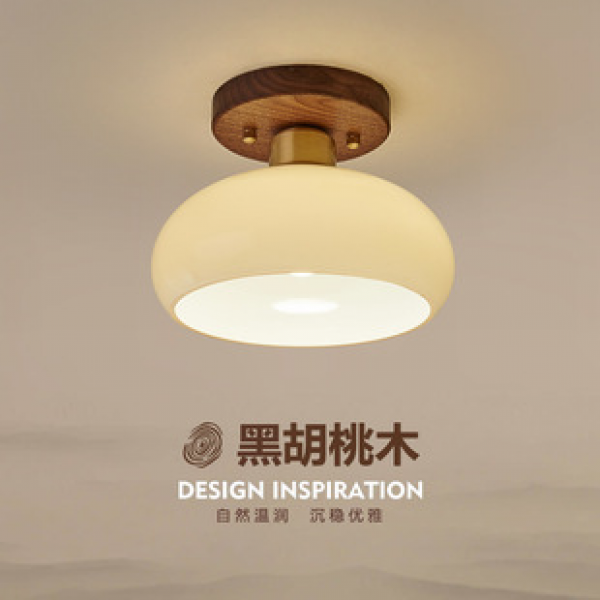 New Chinese style hallway light, simple walnut wood LED, study bedroom lighting, Chinese style restaurant, new Chinese style ceiling light