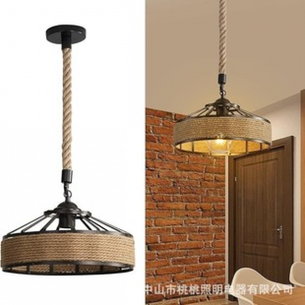 Hemp rope pendant light, retro creative personality art lampshade, Chinese Zen style antique outdoor bedroom restaurant lighting lantern