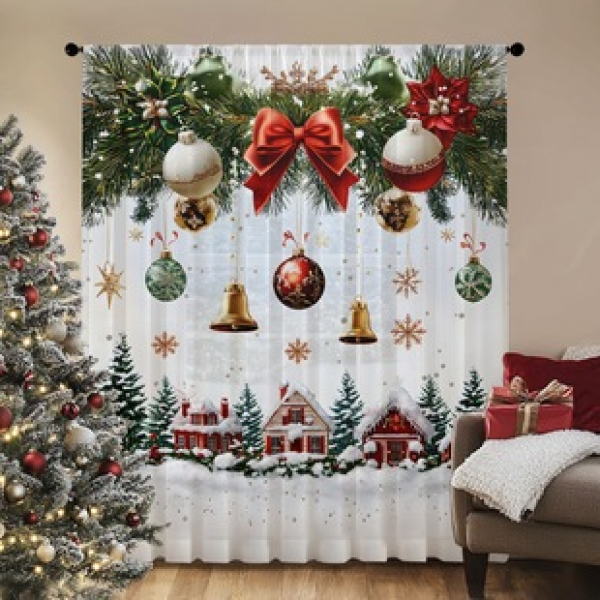 1pc new Christmas series window screen 3D digital printing manufacturer direct sales bedroom living room decoration pole through window screen