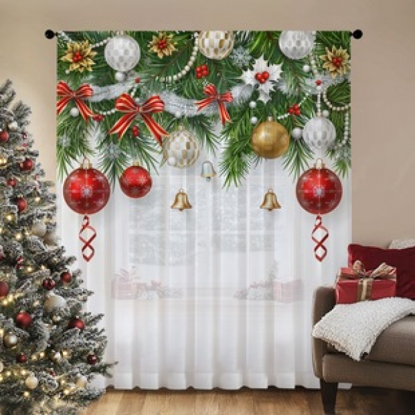 1pc new Christmas series window screen 3D digital printing manufacturer direct sales bedroom living room decoration pole through window screen