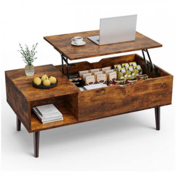 Cross border new lift living room coffee table with storage rack and hidden compartment wooden small lift dining table