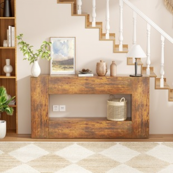 Solid wood entrance table against the wall, Wabi Sabi style corridor, entrance cabinet, long table, scenic platform, homestay decoration, living room storage cabinet