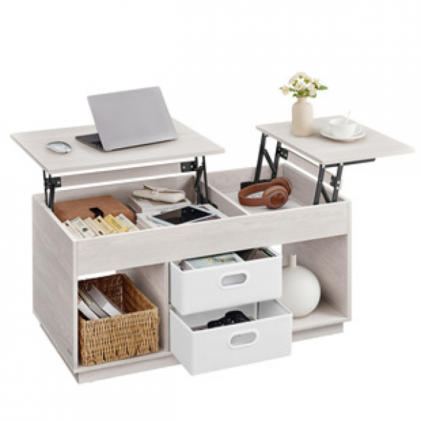 Minimally designed multifunctional coffee table, dining table, dual-purpose lifting and folding modern living room, small-sized, retractable coffee table, storage table