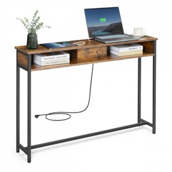 Cross border American retro industrial style multifunctional sofa, side table, living room, bedroom with charging socket, storage rack