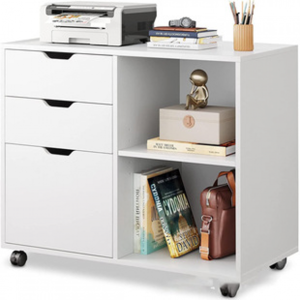 Cross border drawer wooden filing cabinet, mobile office desk, printer stand with open storage rack, factory direct sales