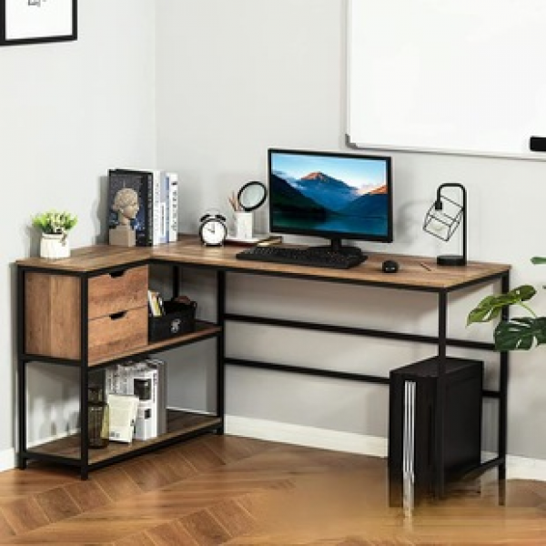 Cross border modern minimalist double-layer side drawn steel wood office desk, single person computer desk, bedroom study desk, study desk, computer desk