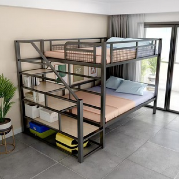 Minimalist wrought iron bunk beds for household use, space saving bunk beds for dormitories, wrought iron bunk beds for children, elevated beds for children