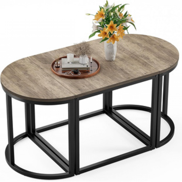 Modern living room coffee table oval coffee table 3-piece set metal frame small center table suitable for family public use