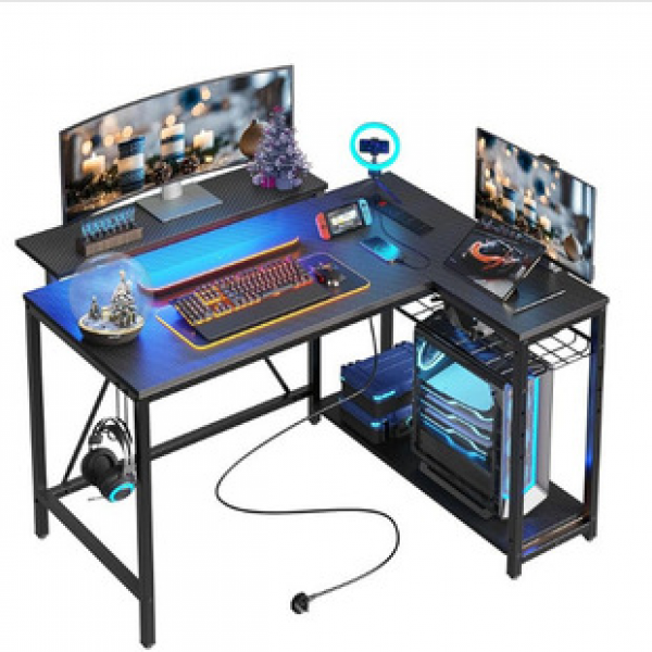 Cross border popular carbon fiber computer desk with USB socket, LED office desk stand, gaming and esports desk manufacturer direct sales