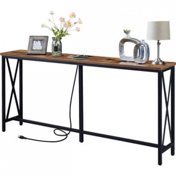 Manufacturer direct sales console table socket entrance table metal frame and X-shaped design living room and corridor furniture trend