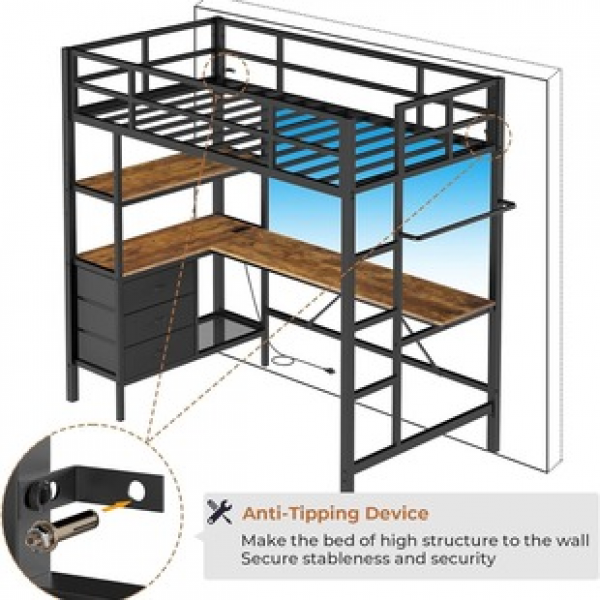 Iron bed with ambient light, cloth drawer storage, disassembly and assembly, iron frame bed, upper and lower frame bed, cross-border factory direct sales