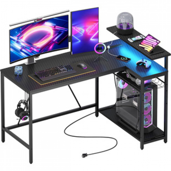 Corner computer desk, desktop home desk, double bookshelf integrated combination office desk, L-shaped gaming desk corner
