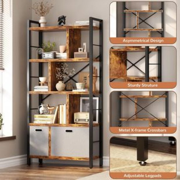 Rural brown storage rack, living room display rack, bedroom, home office, multi-purpose storage rack, multi-layer bookshelf, trendy