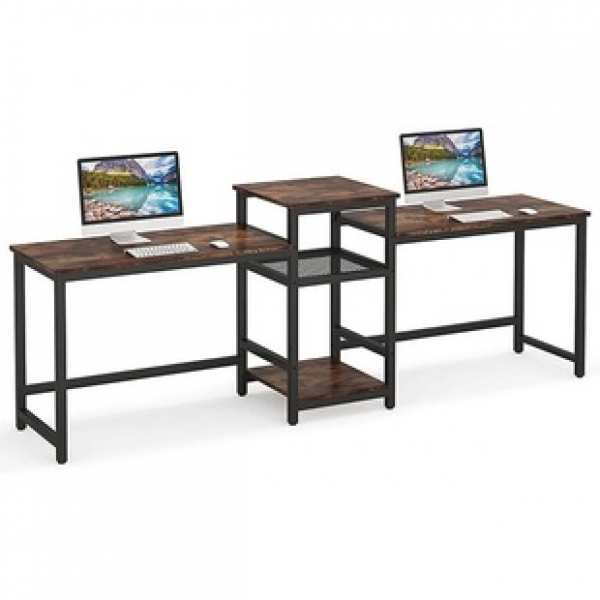 Factory direct sales extra long double desk home office with printer partition double desk computer desk