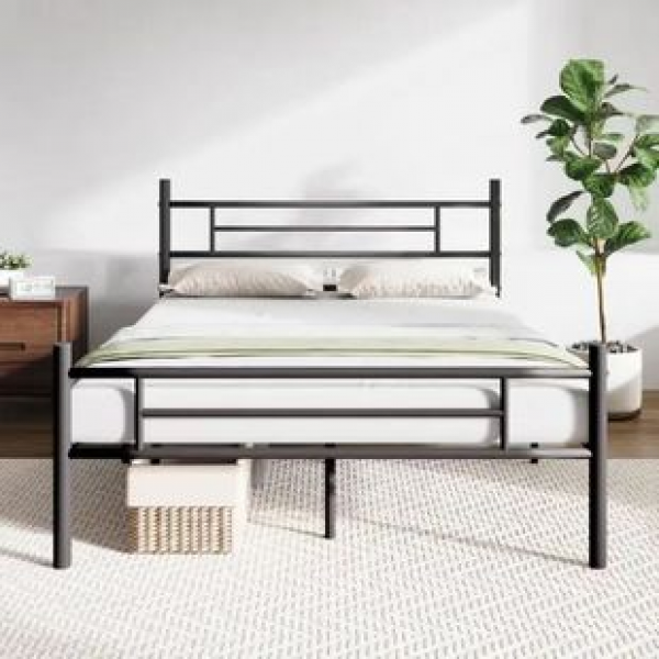 Cross border direct sales modern minimalist 1.4-meter iron bed black disassembly suitable for bedrooms, household units, schools, apartments