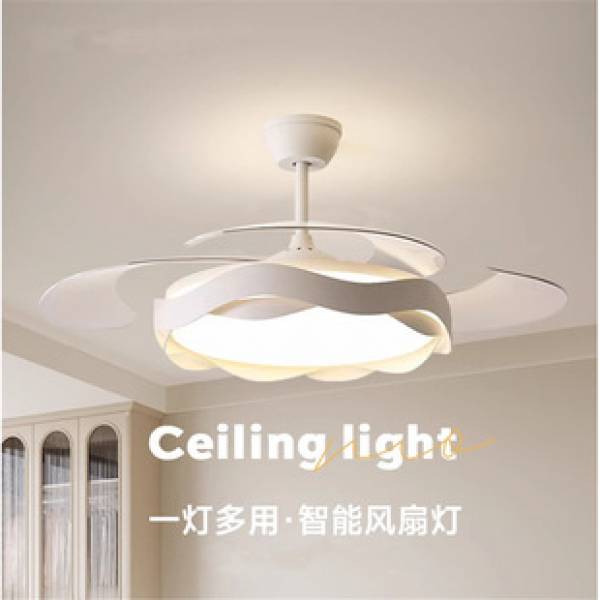 New Cream Style Modern Simple Invisible Fan Light Living Room Bedroom Dining Room Ceiling Fan Light Home Smart Fan Light