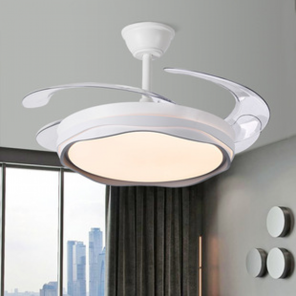 New Fan Lamp Living Room Ceiling Flower Ceiling Fan Lamp Dining Room Lamp Milk Oil Wind Room Bedroom Invisible Fan Lamp