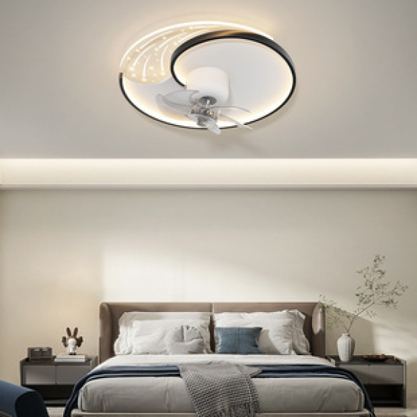 Bedroom fan light, modern and simple creative rotating shaking ceiling fan light, invisible silent fan light, integrated ceiling light