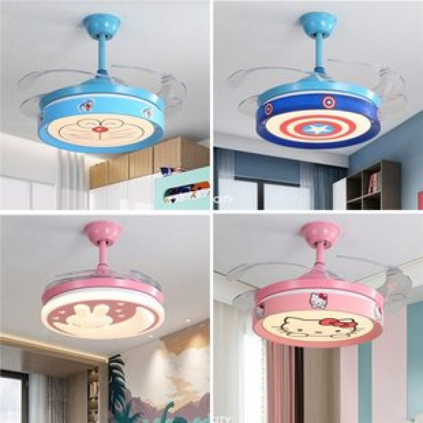Children's Fan Light LED Invisible Ceiling Fan Light Home Living Room Bedroom Dining Room Variable Frequency Bluetooth Fan Pendant Light Intelligent