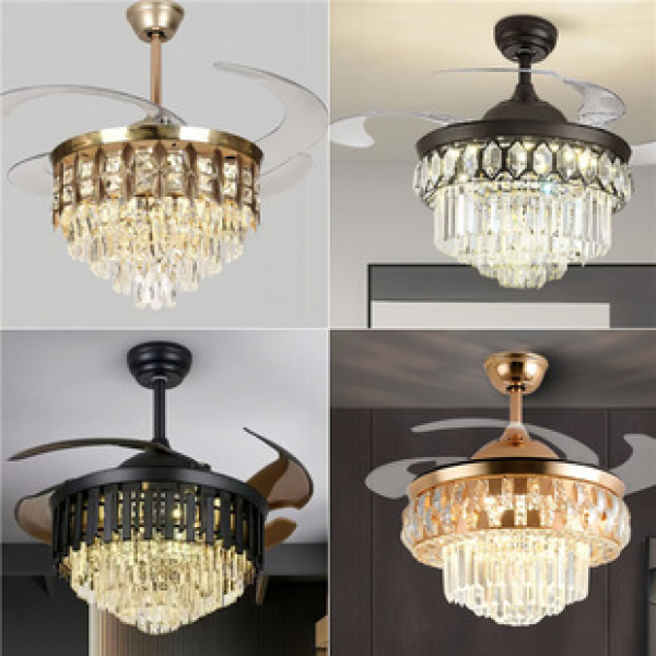 Crystal fan light luxury living room invisible bedroom dining room electric fan pendant light home decoration lighting cross-border Zhongshan lighting