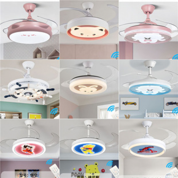 Invisible fan light, children's cartoon ceiling fan light, bedroom with light, household electric fan, pendant light, high wind power lighting fixture