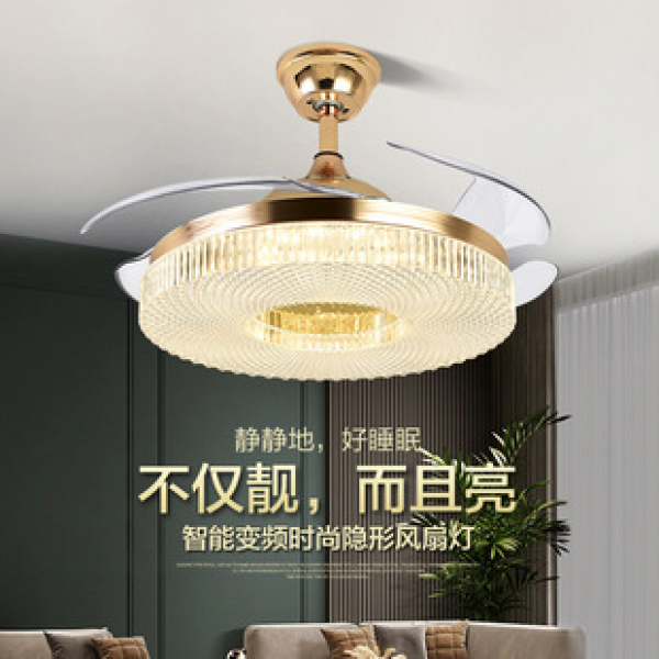 European style invisible fan lamp for home use, simple living room, bedroom, dining room, ceiling fan lamp, light luxury, variable frequency ceiling fan, intelligent