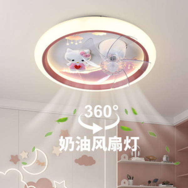 Ceiling mounted fan light offline voice cartoon children's room fan light simple personality warm restaurant light Zhongshan lighting fixtures