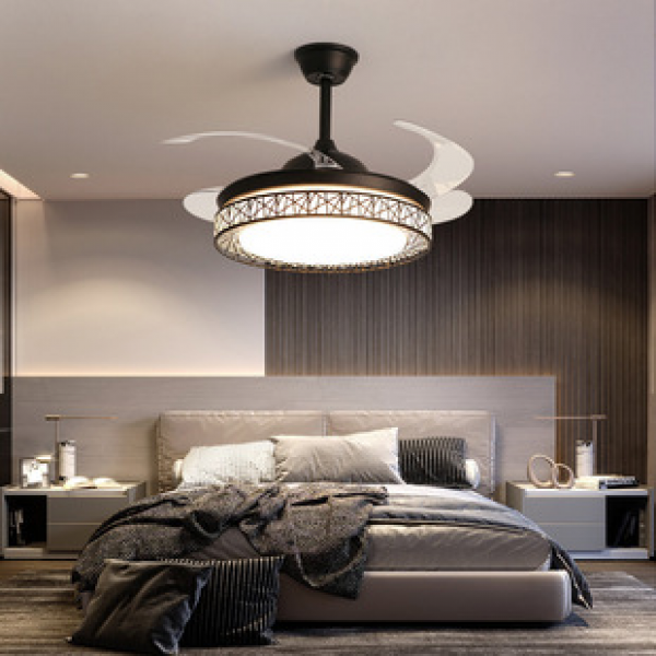 Ceiling fan light LED bedroom modern Zhongshan living room lighting decoration restaurant invisible cross-border simple fan light high-end feeling
