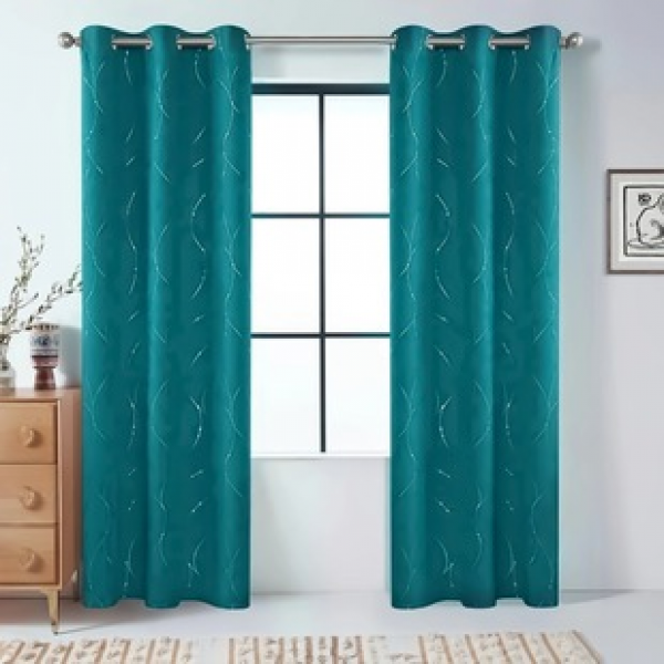 1PC fresh lake blue home hot stamping abstract lines blackout curtains living room bedroom kitchen office high