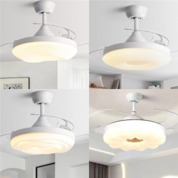Master bedroom fan light, creamy style restaurant pendant light, 2025 new model, children's room, simple and modern, invisible electric fan light