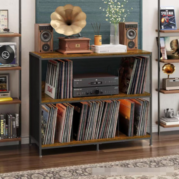 Iron wood combined with Bluetooth bookshelf, multi-layer computer speaker storage rack, wooden desktop card insertion, monitoring, audio and record rack