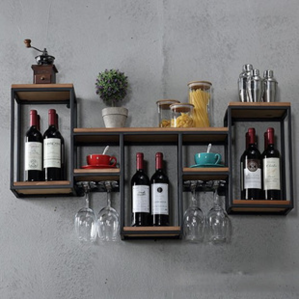 Restaurant wine rack, wall mounted bar counter, red wine rack, American style inverted high footed cup holder, bar wall mounted wine cabinet storage rack