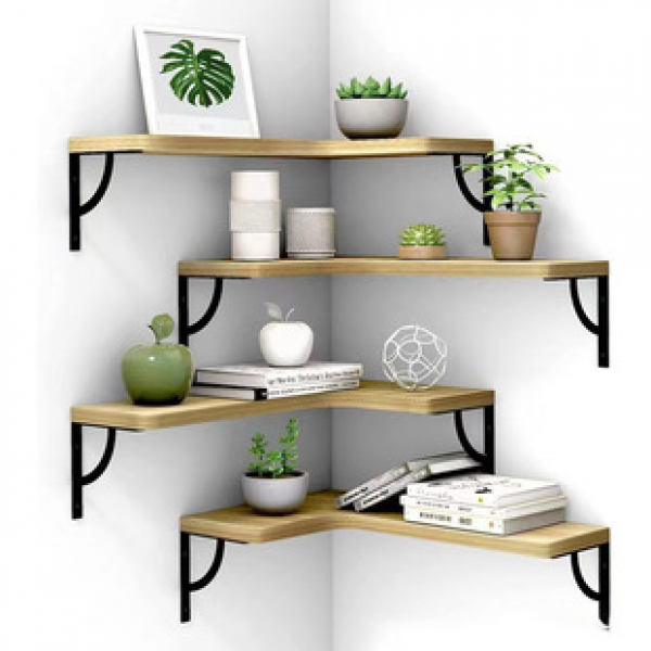 Cross border wrought iron multi-layer shelf wall mounted iron wood combined shelf wall corner decoration flower pot book display shelf