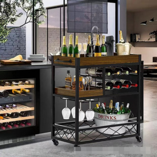 Cross border European dining cart, mobile hall handcart, hotel dining cart, liquor cart, red wine rack, multifunctional home dining edge rack